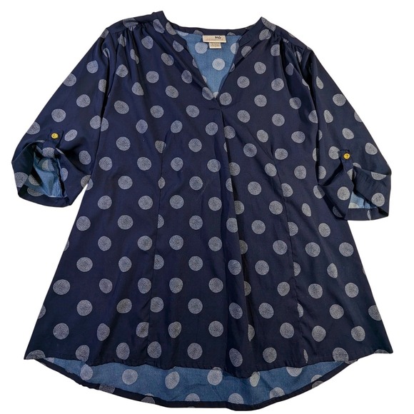 Oh! Mamma Tops - Oh! Mamma Navy Blue Polka Dot Tunic Shirt Women's‎ Size L Sleeves V-Neck